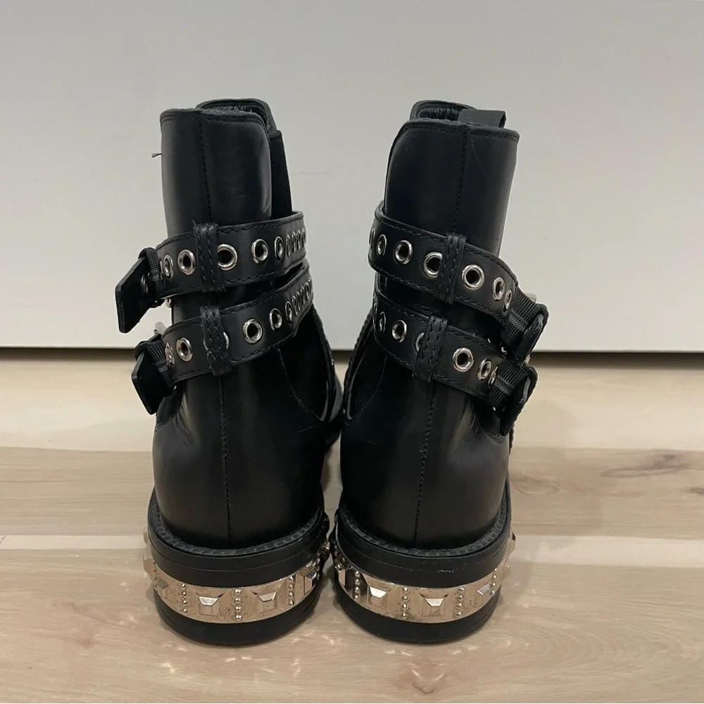 Miu Miu 5T652A Bisonte 2 Nero (Black) Women’s Biker Leather Boots Size 41 Buckle - Picture 8 of 16